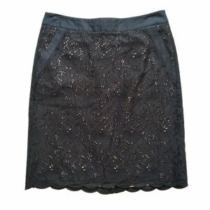 Ann Taylor LOFT Black Floral Embroidered Cut Out Eyelet Pencil Skirt Women's 6